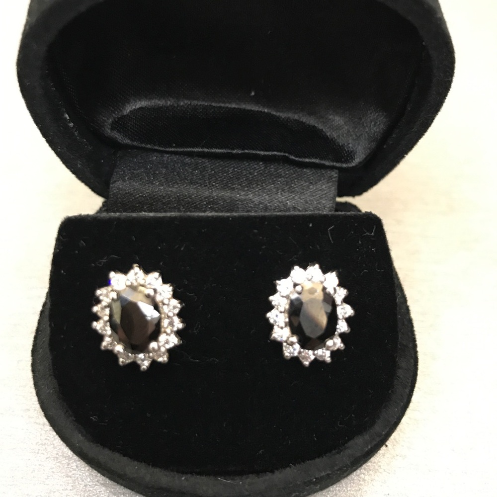 Sterling Silver Smokey Black stone Earrings